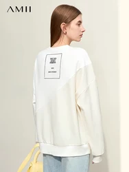 Amii Minimalism Sweater for Women 2024 Spring New Round Neck Drop Sleeves Embroidery Spliced Loose Casual Solid Hoodies 12451025