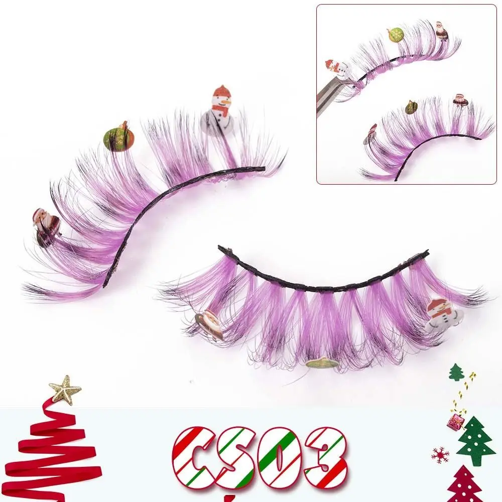 Pestañas postizas navideñas de fibra química, extensión de pestañas de muñeco de nieve de dibujos animados, pestañas en racimo de Navidad, herramienta de maquillaje cosmético