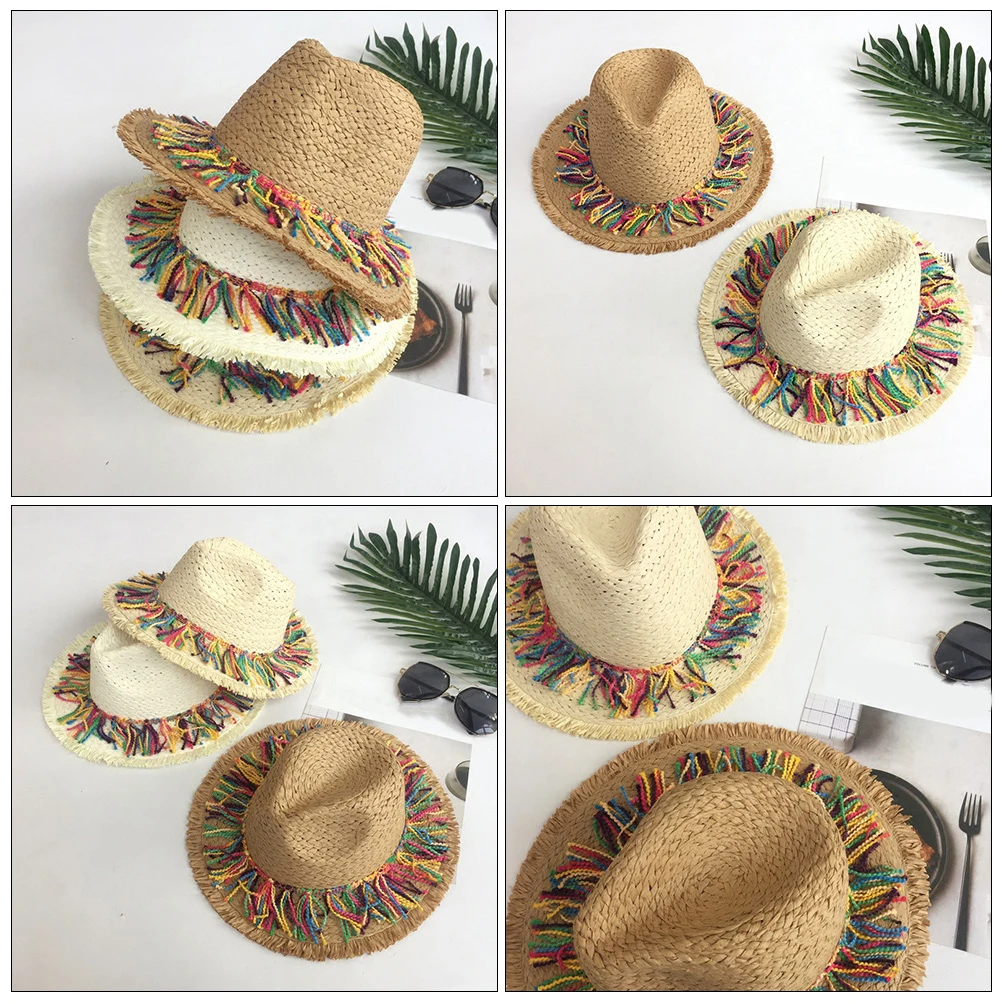 

1pc Sun Protection Colorful Tassel Lightweight Breathable Straw Beach Outdoor Activities Summer Casual Hat Travel Fishing Large