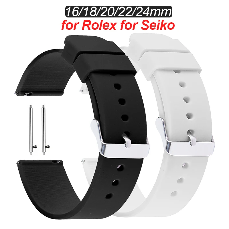 Universal Waterproof Strap Silicone Bracelet for Seiko Smartwatch Quick Release Wristband 16 18 20 22 24mm Belt Strap Accessory