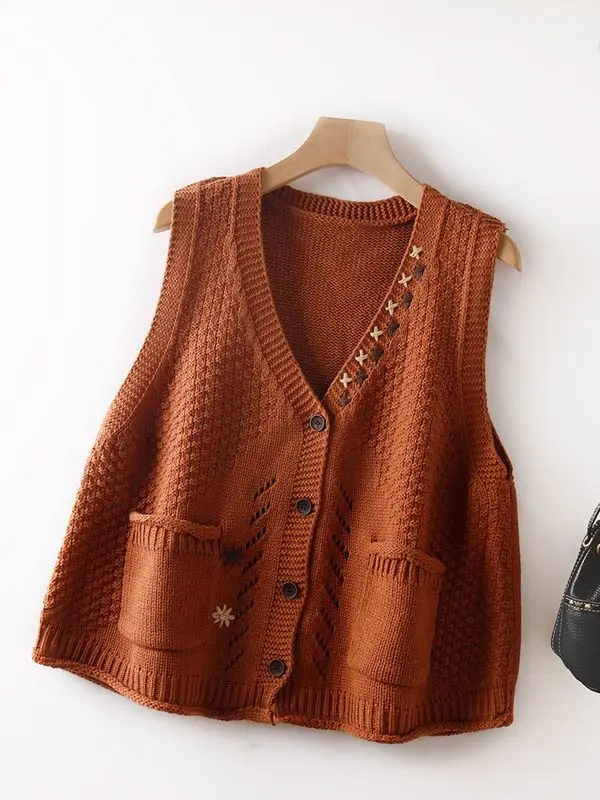 Stacked Vest Knitted Vest Women\'s New Spring and Autumn Retro Sweater Paired with Autumn and Winter Artistic Loose Shoulder