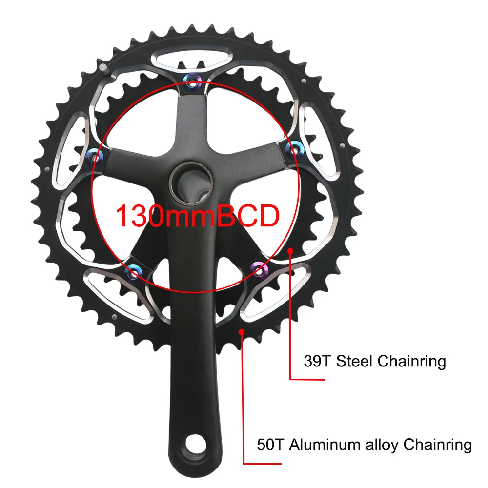 Hollow Double Sprockets Road Bike Crankset 2*10/11/12 Speed 50T-39T Chainring 152/165/170mm Bicycle Crank 130 BCD Bottom Bracket