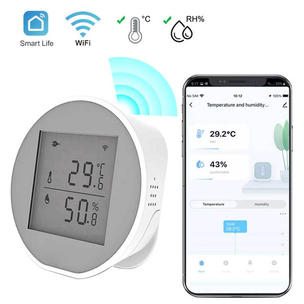 WIFI Temperature Humidity Meter Work With Smart Life Alexa Google Home Assistant Indoor Hygrometer APP Notification Alert