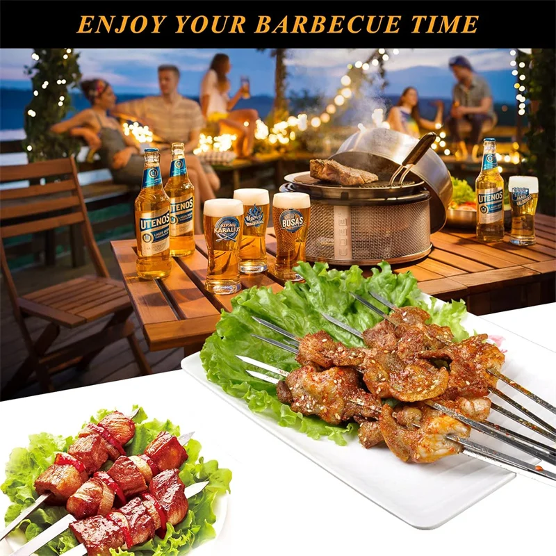 الفولاذ المقاوم للصدأ الشواء سيخ قابلة لإعادة الاستخدام شواء كباب أسياخ للتخييم في الهواء الطلق نزهة أدوات أدوات الطبخ 10/30 قطعة