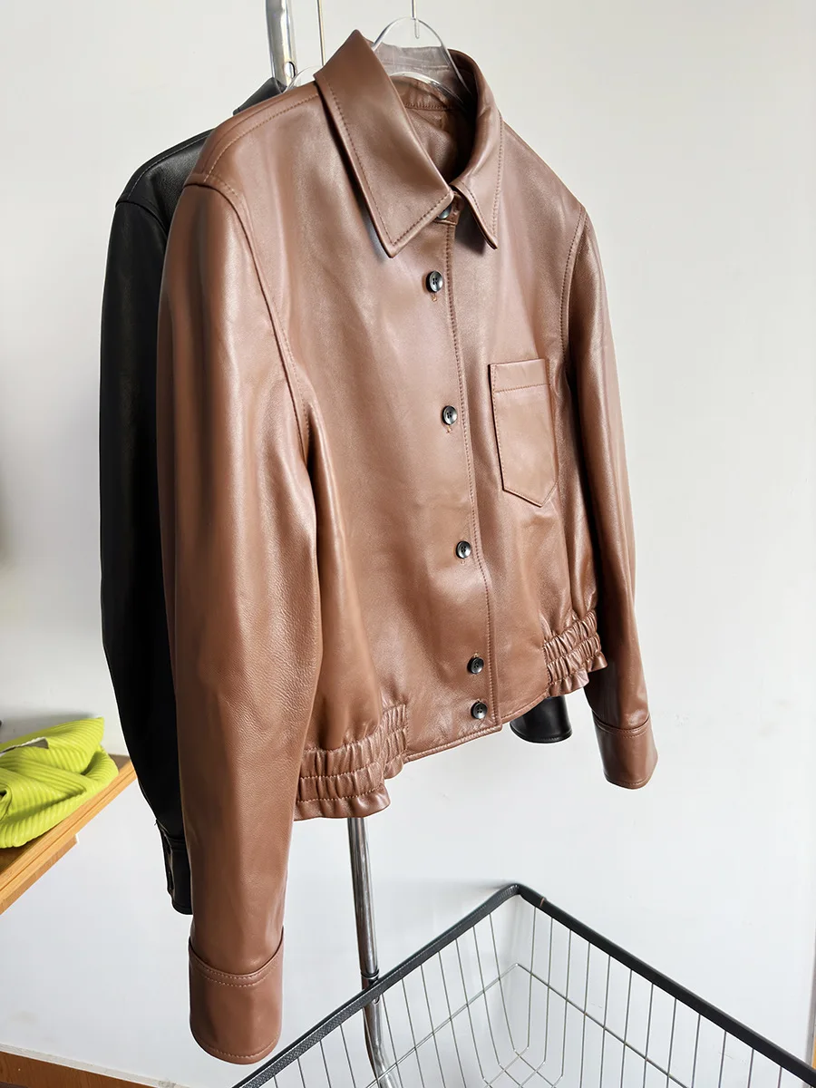 Korean Autumn Fashion Women High Quality Brand New Designer Genuine Leather Jackets Short Coat F247