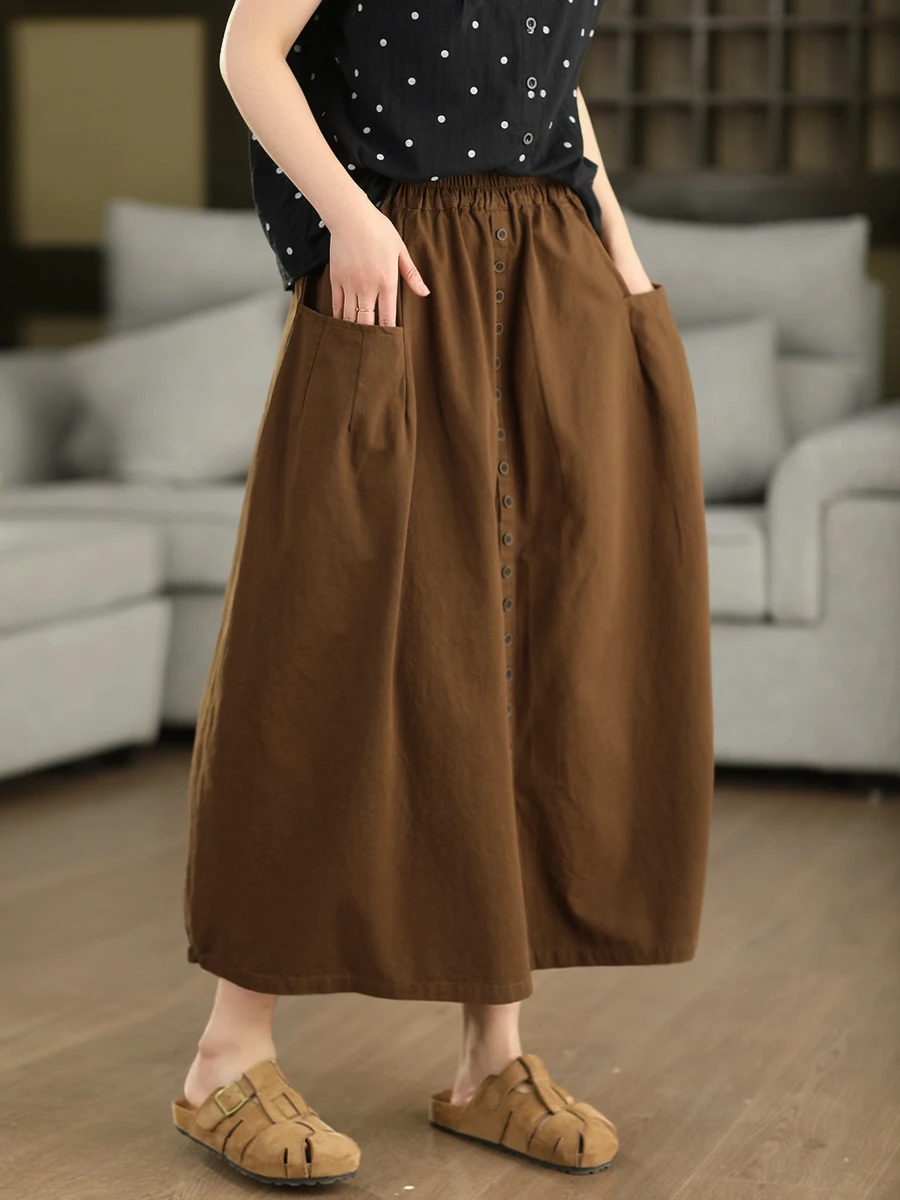 

Ретро-юбка из 100% хлопка, женская, весенняя, художественная, с эластичной талией, миди, стройнящая, А-силуэт, длинная