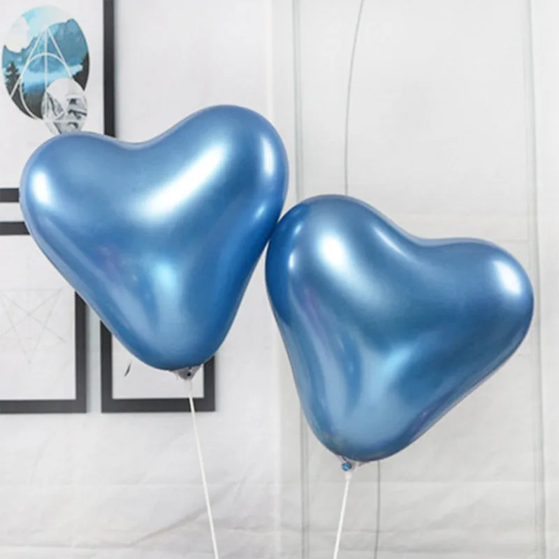 

Metal Heart Balloon In Chrome Color; Heart-shaped Wedding Decoration For Birthday Party; Inflatable Chicken Heart In Latex