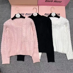 Women Sweet Solid Knitted Cashmere Sweater Autumn Long Sleeve Round Neck Loose Twist Pullovers Jumper Female Knitwear F797