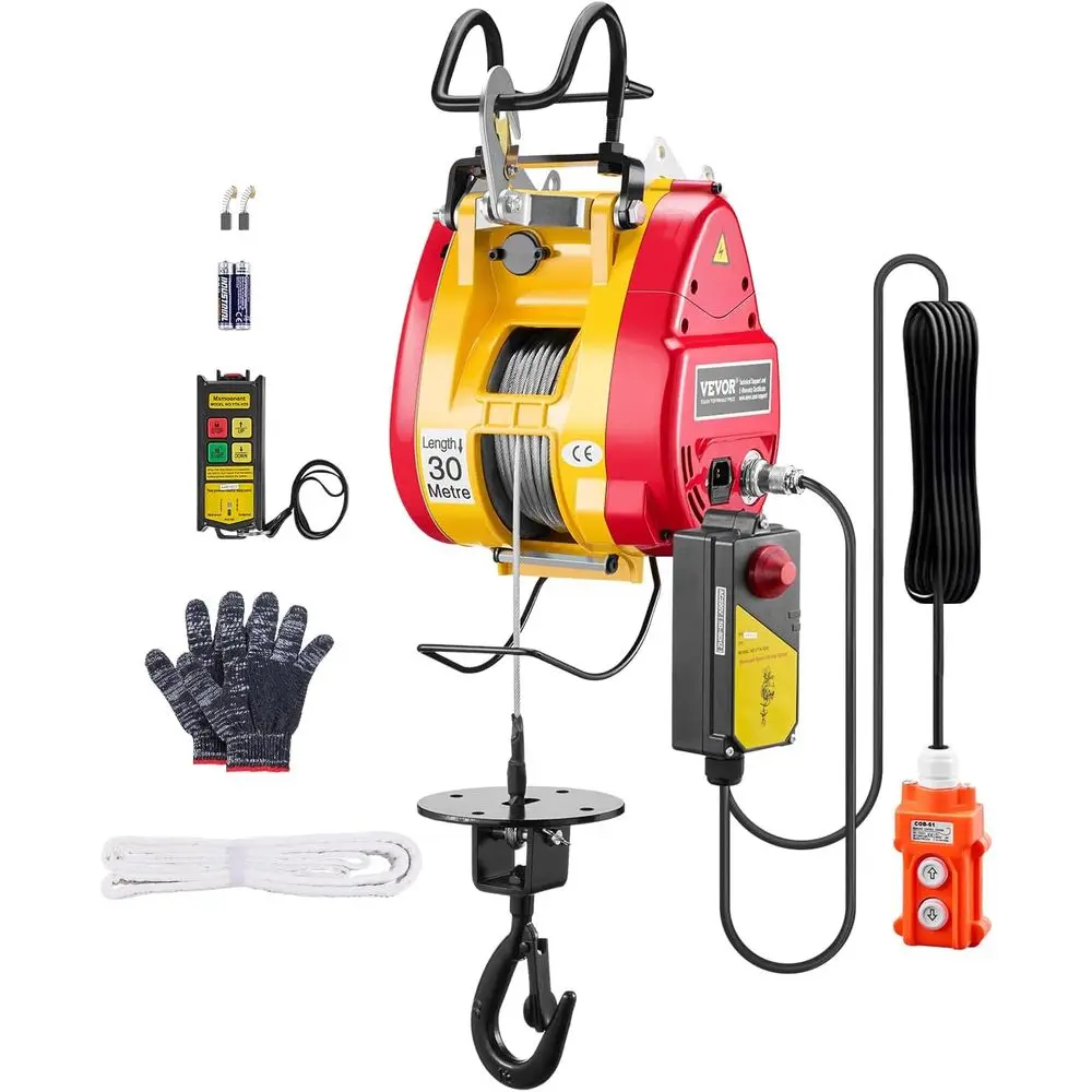 

2-in-1 Electric Winch, 1100 lbs acity, 1800W Portable Power Winch, 98 t Liting Height, 36 t/min with Wire and WirelRemote Contro