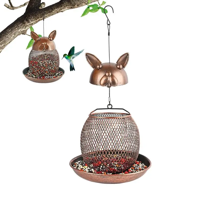 Outside Wild Bird Feeder Cute Rabbit Shaped Heavy Duty Metal Frame Bird Feeders Chew Proof Rust Proof Bird Feeder Easy Refill