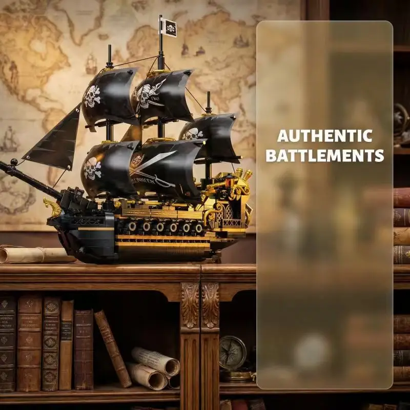 

Legendary Black Sail Pirate Ship Model Building Blocks, Museum-Grade 3-Masted Sailboat with Display Base