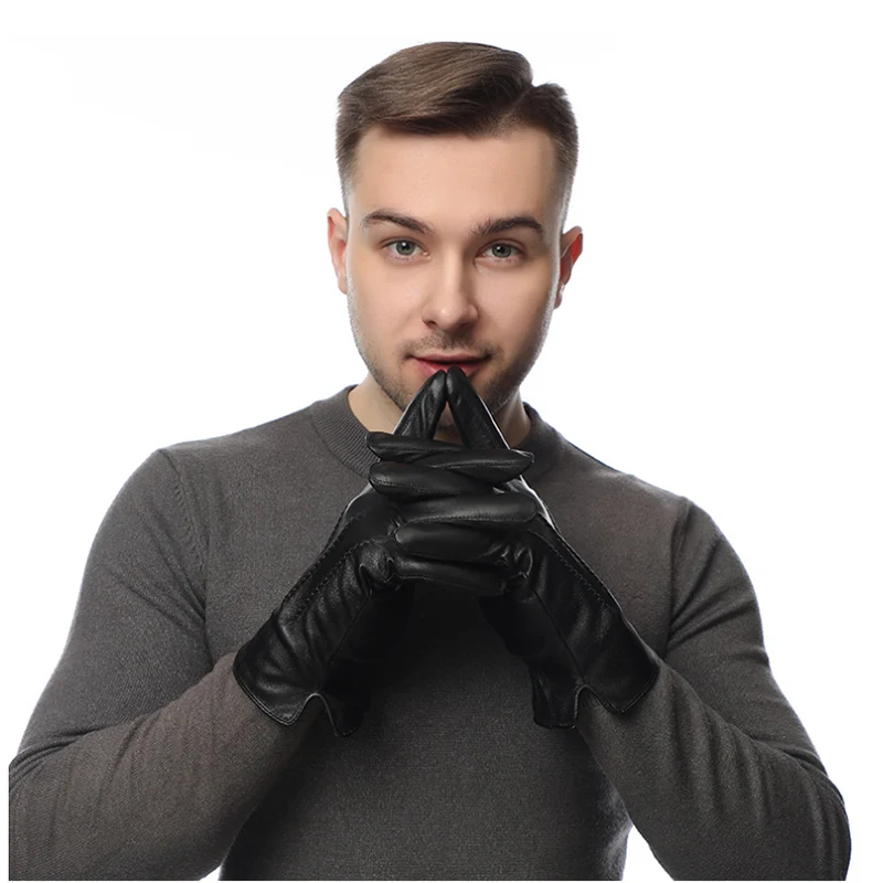 

Winter Genuine Sheepskin Leather Gloves Men Warm Wool Lined Full Finger Touchscreen Outdoor Cycling Driving Motorcycle Glove