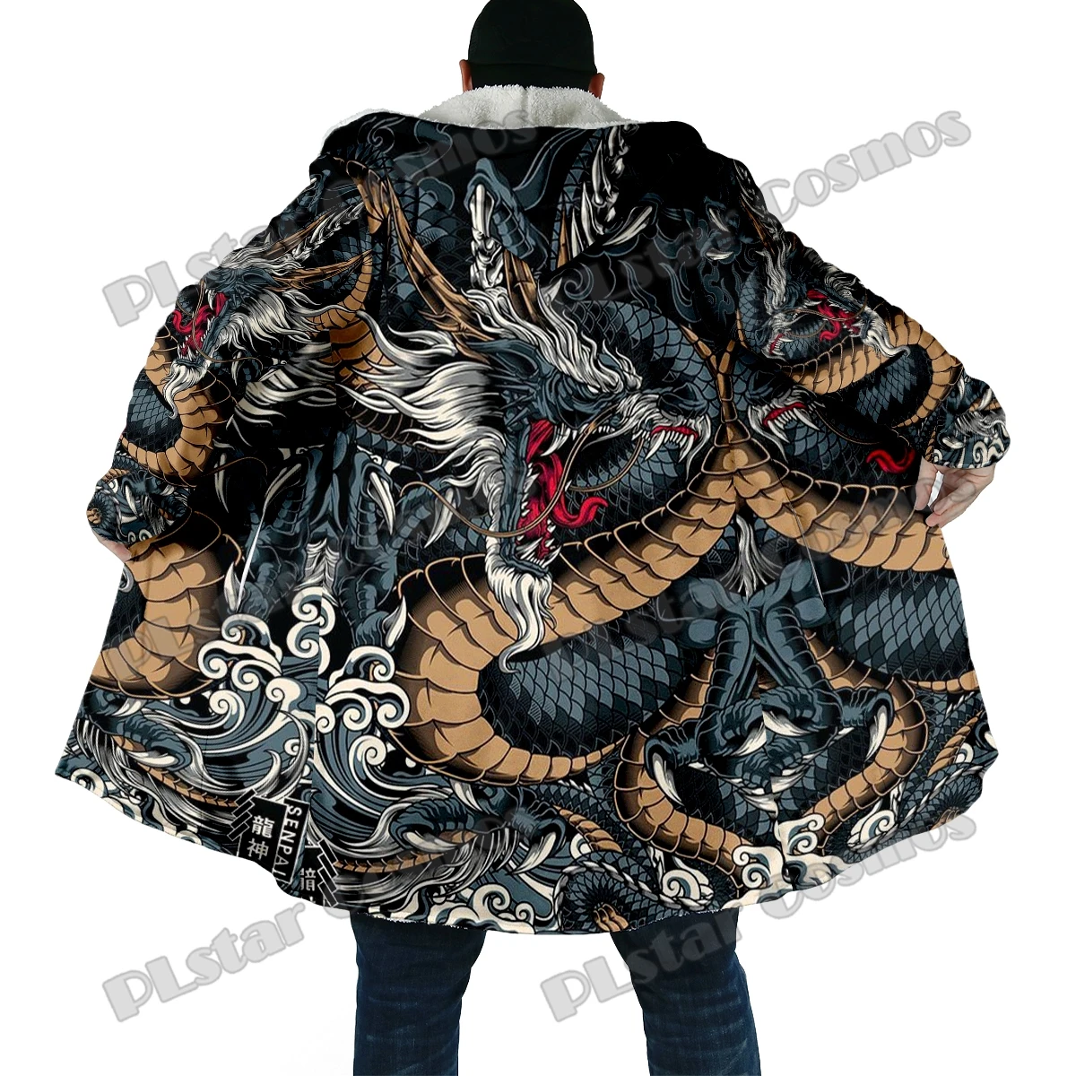 Winter Fashion Men's cloak Dragon Tattoo Pattern 3D All Over Printed Thick Fleece Hooded Cloak Unisex Casual Warm Cape Coat DP46