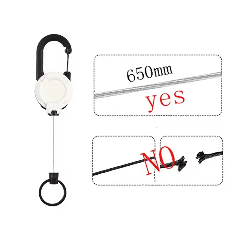 1pcs Heavy Duty Retractable Pull Badges ID Reel Carabiner Key Chain Steel Wire Rope Buckle Key Holder Outdoor Keychain Tools