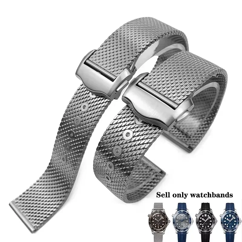 20 مللي متر حزام ساعة من الفولاذ المقاوم للصدأ ل Seiko لأوميغا ساماستر 007 الغوص المعصم الفرقة ميلانو شبكة حزام للطي مشبك سوار