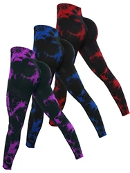 3-częściowe legginsy sportowe Yoga Basics Tie-Dye z szerokim paskiem