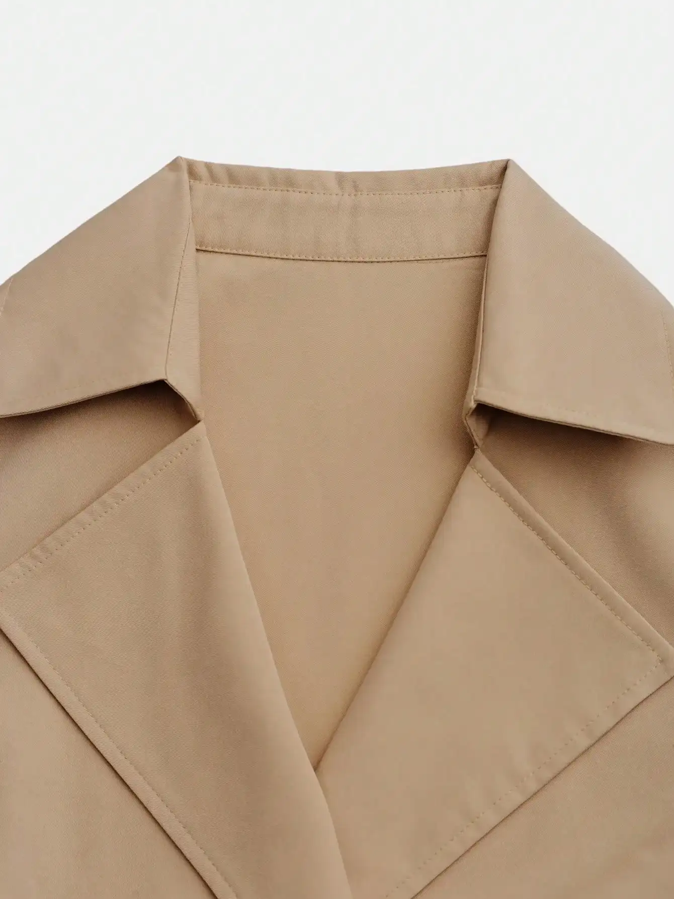 Advanced temperament women's fashion double breasted waist cinched British style mid length long sleeved windbreaker jacket image 4