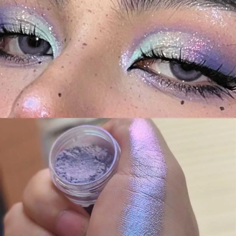 Glitzer Lidschatten Puder, langlebige Chrom Chamäleon holo graphische Lidschatten Puder Pigment Augen Make-up für Frauen Kosmetik