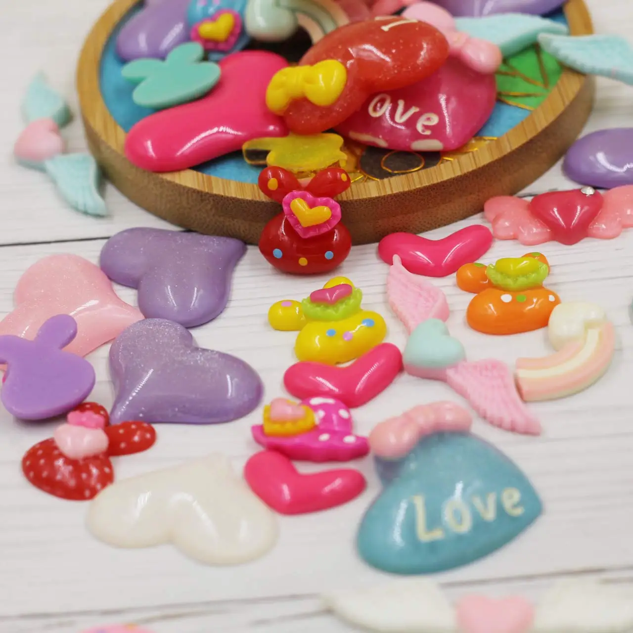 50PCS Mixed Random Love Heart Theme Resin Charm Cameos Cabochon 10-50mm Long DIY Handicrafts Decoration Jewelry Accessories
