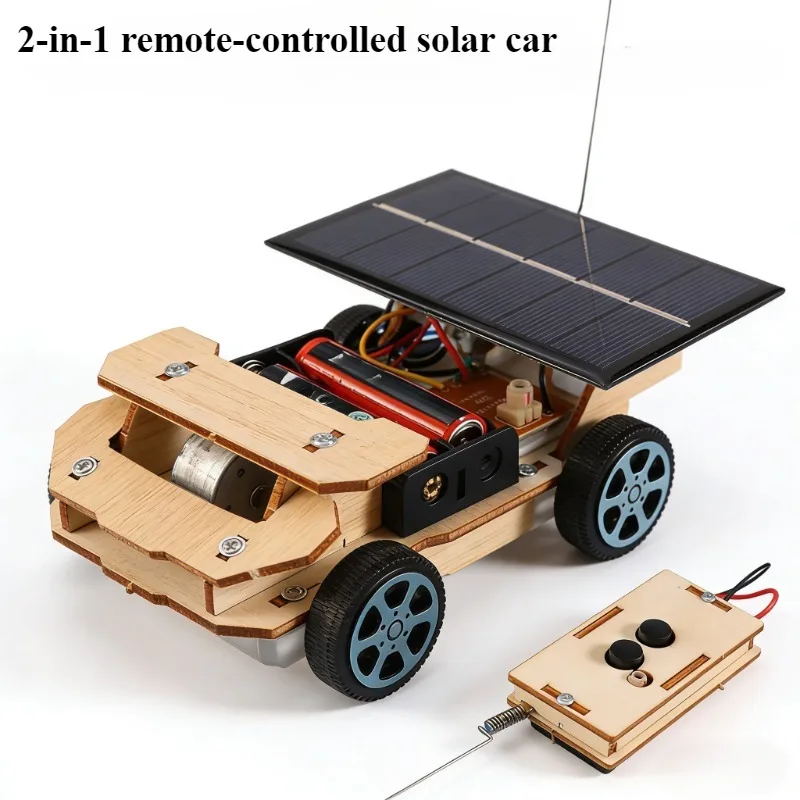 2-in-1 solar car, children's Diy handcrafted assembly model, Diy 3d wooden jigsaw puzzle, educational toys, children's gifts