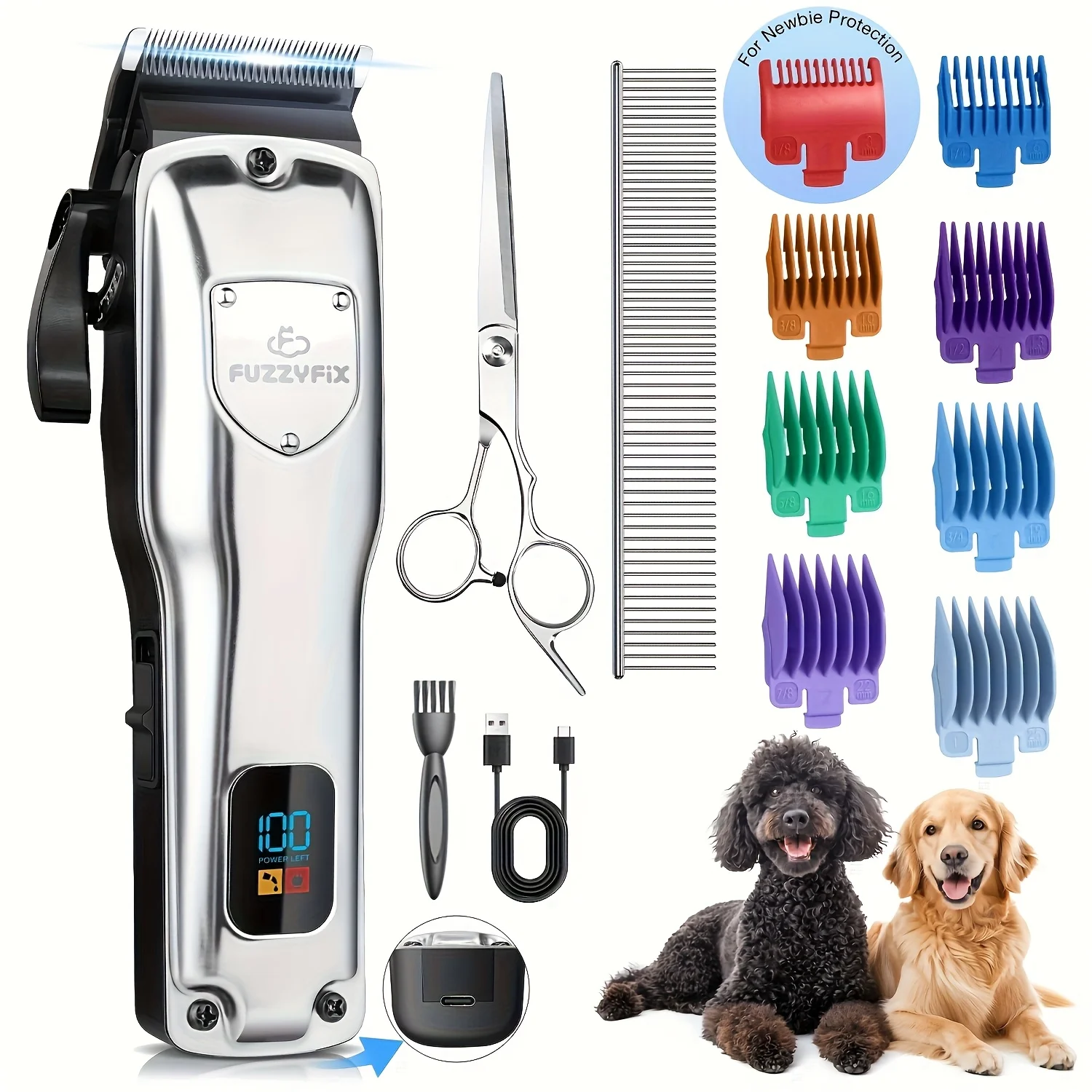 

Dog Clippers for Grooming for Thick Heavy Coats, Professional Pet Grooming Clippers Supplies Kit Low Noise Rechargeable Stainless Steel Hair Trimmer with Ceramic Blade for Dogs Cats Animals