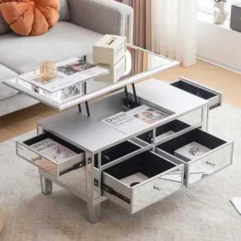 Image Coffee Table, Mirrored Lift Top Coffee Table, Assembled Modern Coffee Table with Drawers for Living Room ( 35'' x 19'' x 18'')