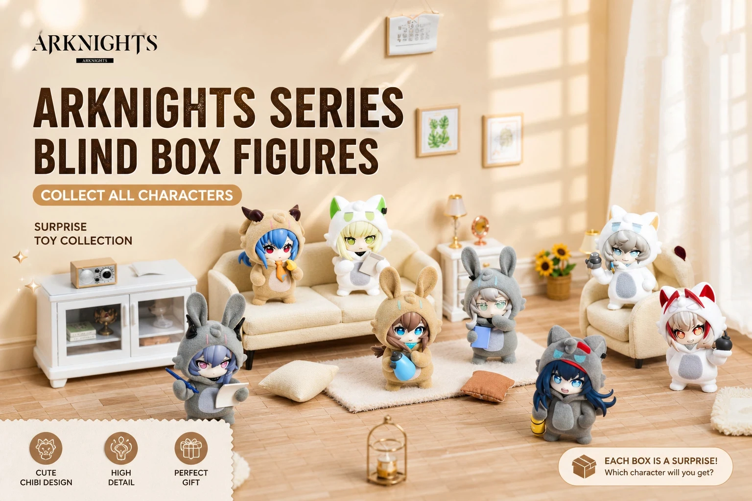 Bandai Namco Arknights Pajamars Mofu Blind Box Flocked Pajama Costume Figure Collectible Desktop Ornament Anime toy For Fans