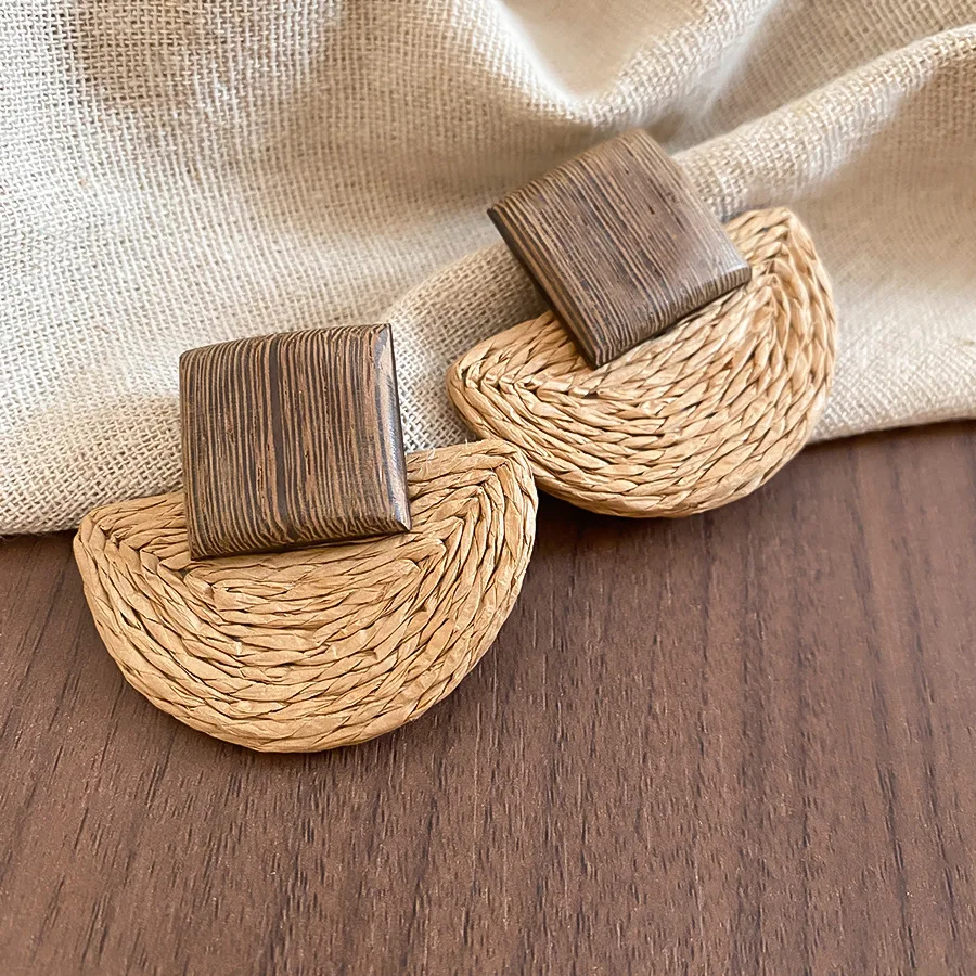 Bohemian Bohemian Retro Wooden Raffia Weave Geometric Earrings, Versatile for Women'S Daily Wear and Beach Vacation Accessory - Aliexpress Deal
