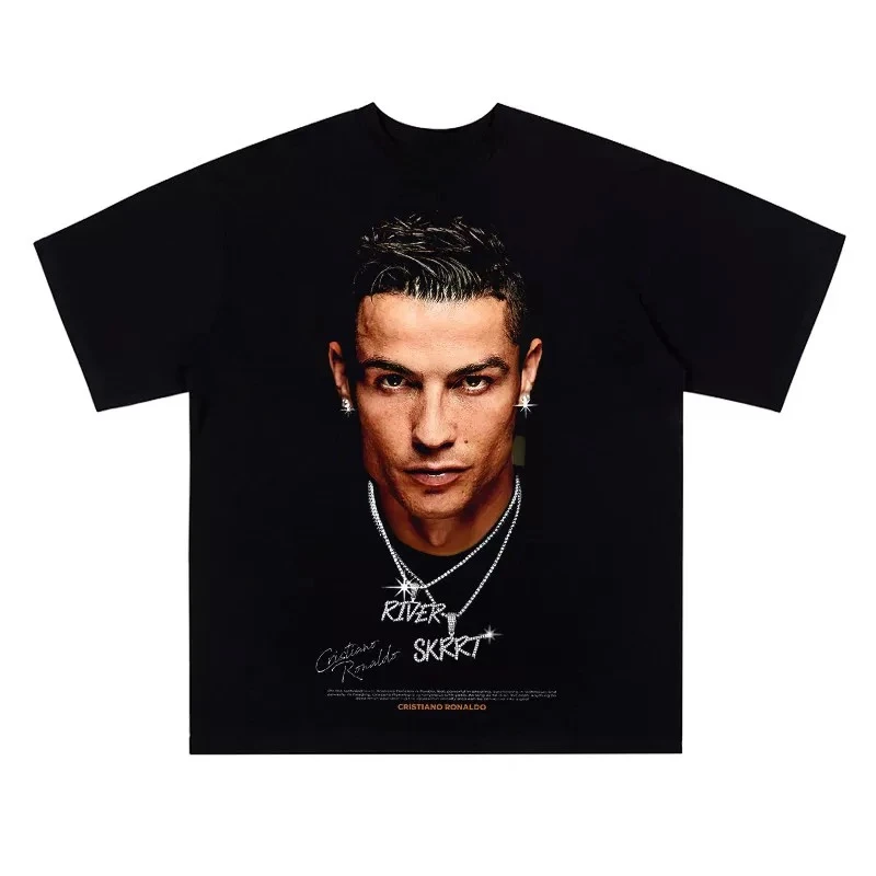 2024Ronaldo Vintage C Ronaldo American Vintage Washed Hip Hop Cotton Short Sleeve Sports T-shirt Comfortable and Breathable