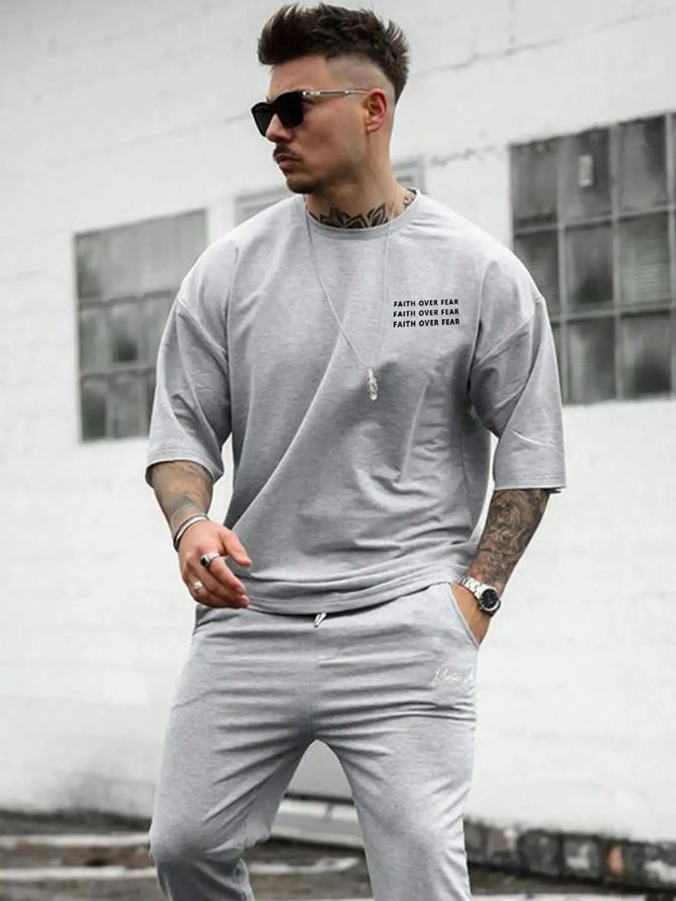 Men's fashionable cotton T-shirt Pure cotton material with positive energy Font pattern Summer loose T-shirt Breathable top