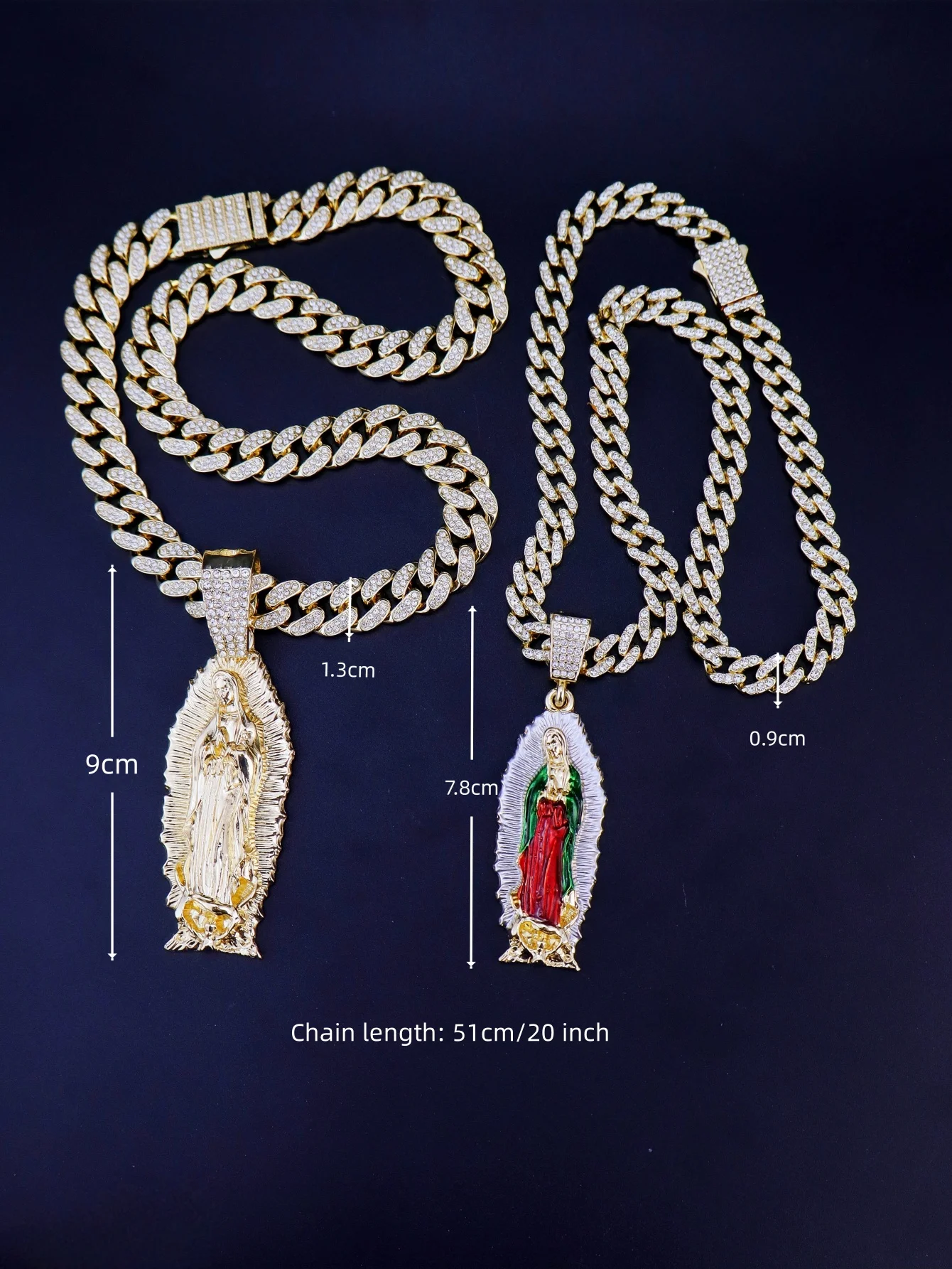 1 Piece Hip Hop Rock Punk Style 14K Gold Plated Virgin Mary Mother Pendant Necklace for Men and Women Cuban Chunky Chain
