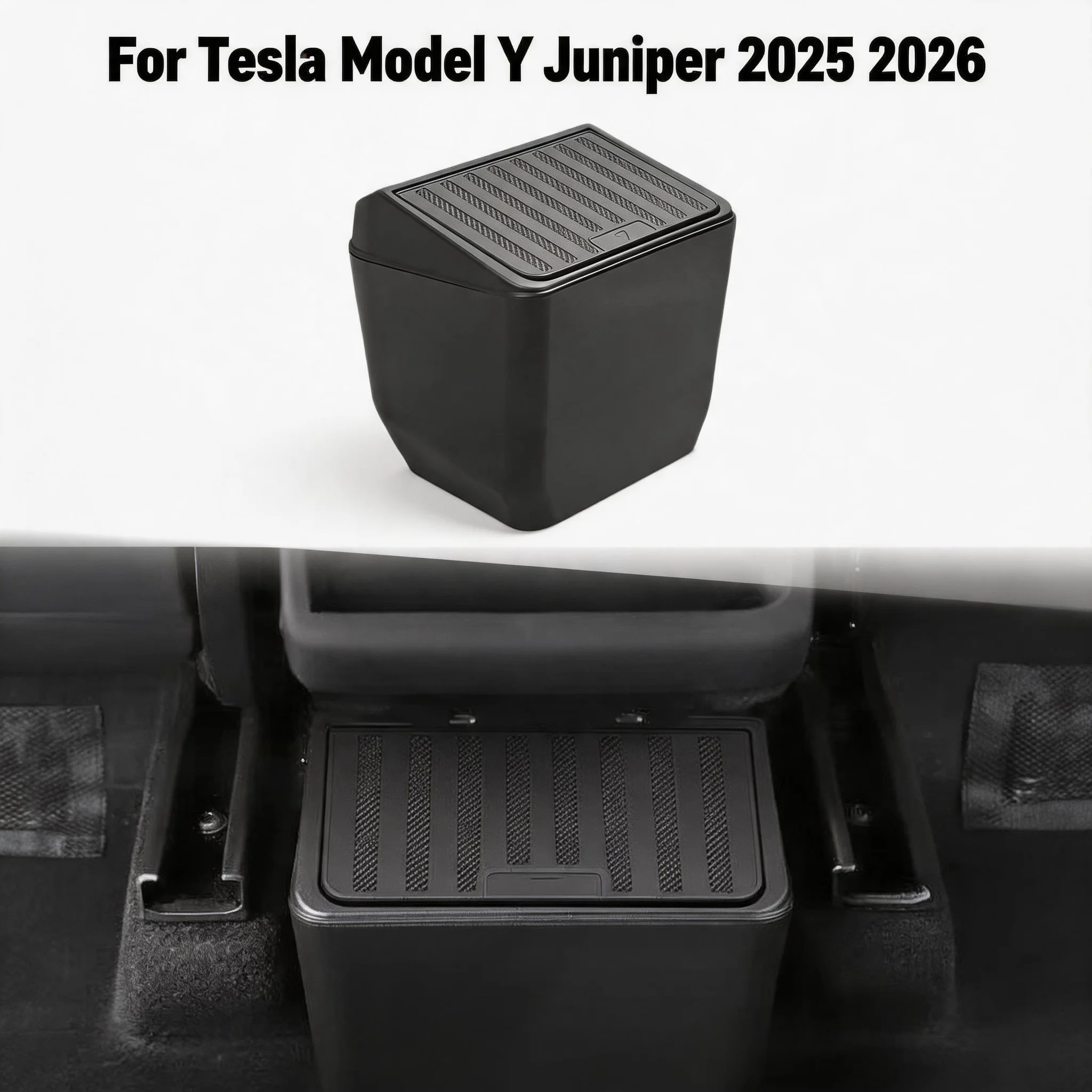 

For Tesla Model Y Juniper 2025 Durable Scratch Resistant Rear Seat Trash Can Rear Middle Garbage Bin Under Seat Storage Box