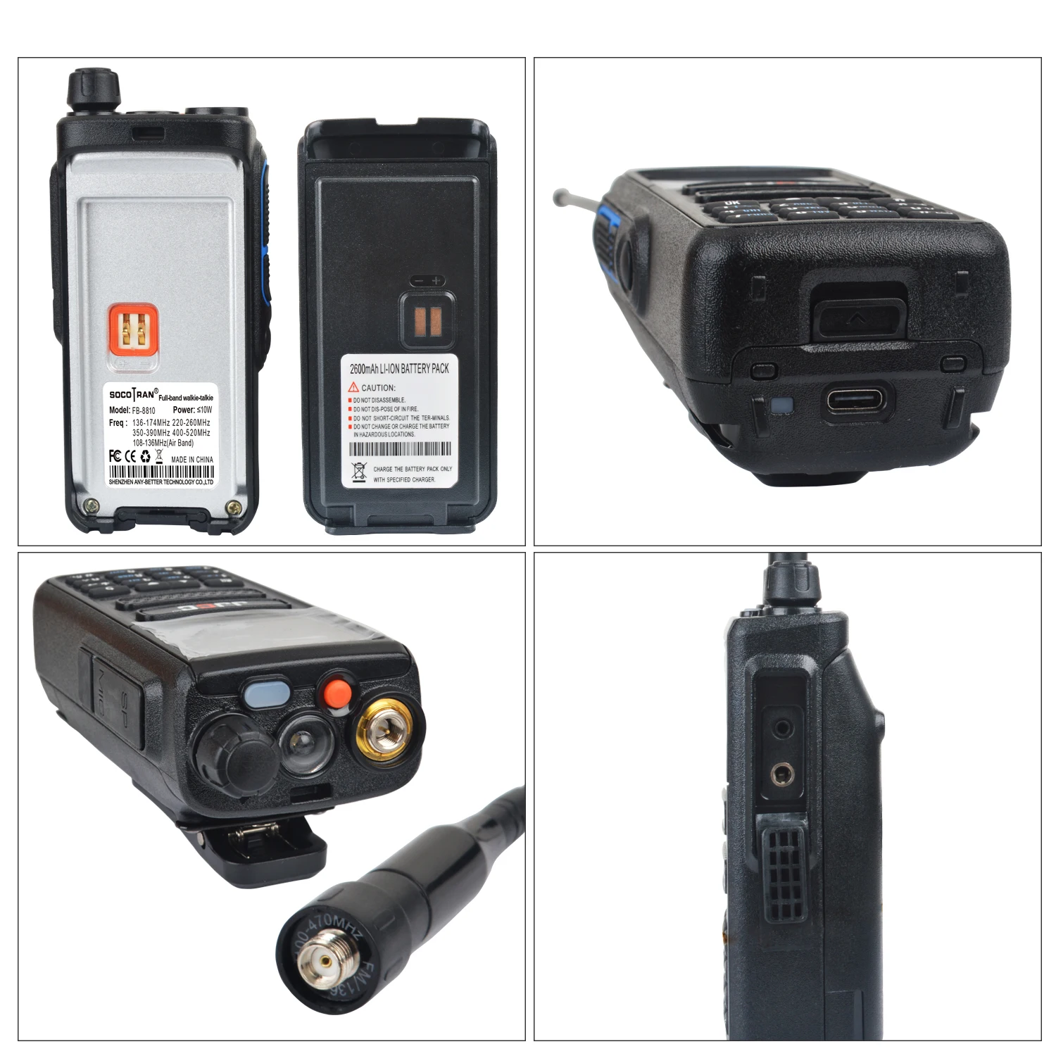 Socotran 10W FB-8810 Amateur Two Way Radio Transceiver 6 Bands 256CH Dual PTT NOAA Scanner Aviation Walkie Talkie Long Range