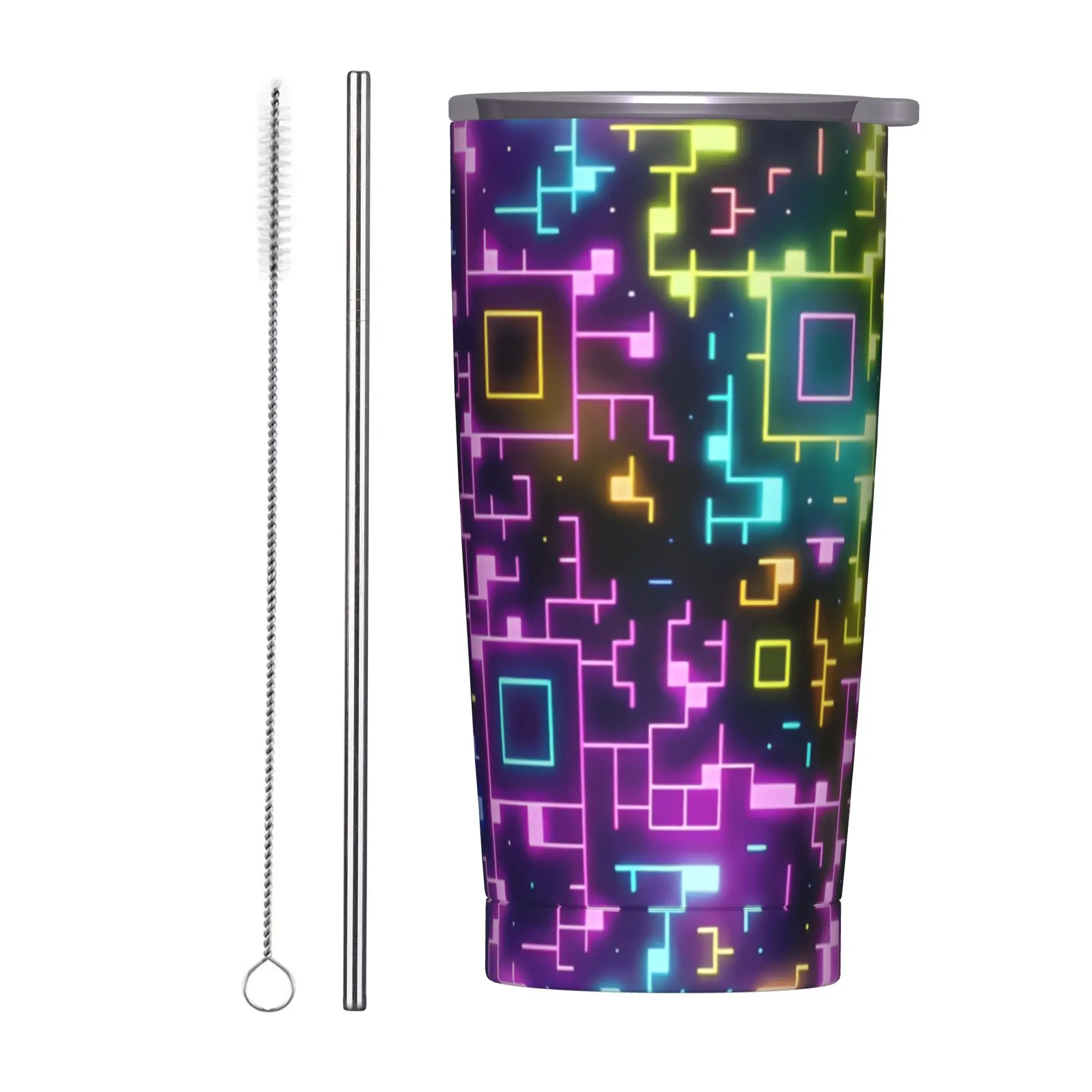 Vaso Térmico Geometric Cube Gaming Dash, Taza de Café de Acero Inoxidable de Doble Pared, Antiderrames, 20oz