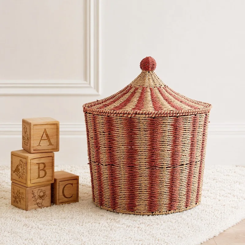 Paper String Storage Baskets Handmade Woven Laundry Hamper With Lid Large Capacity Clothes Organizer Laundry Basket For Home