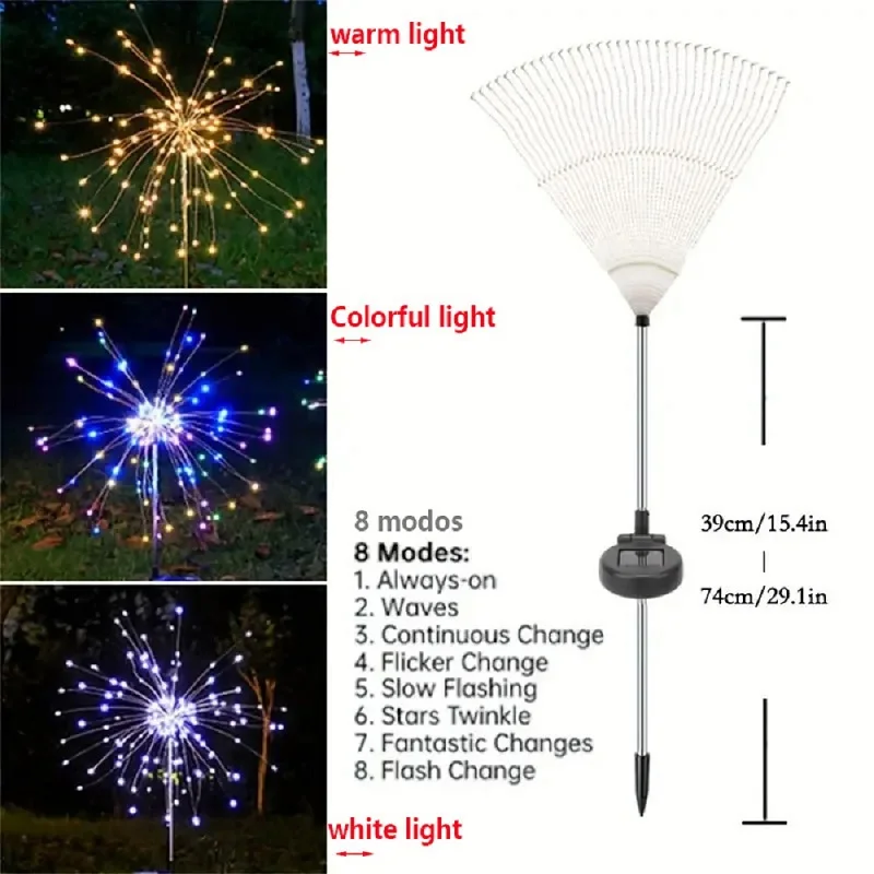 Imagem -06 - Super Solar Fireworks Led Outdoor Light Impermeável Modos de Iluminação Faça Você Mesmo Fairy Light Feriado Decorativo Jardim Lights