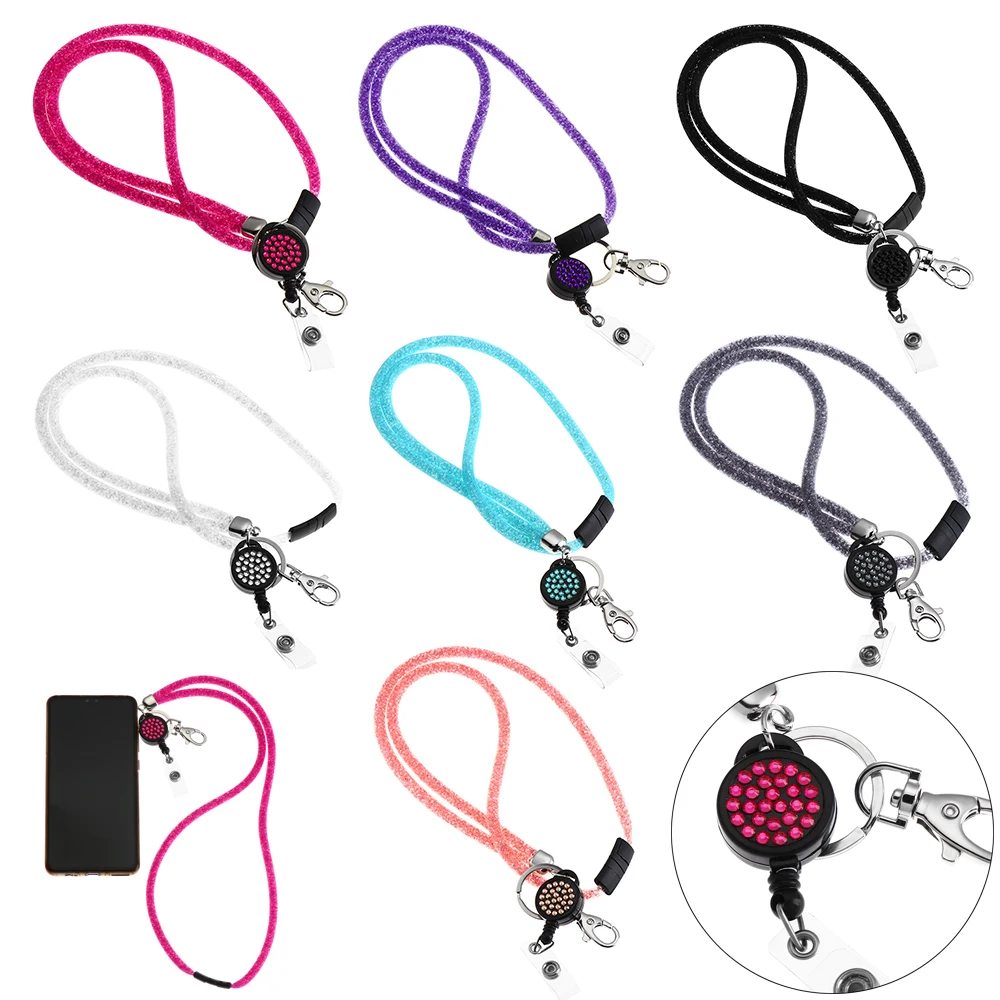 High Quality Office Supplies Mobile Phone ID Card Holder Hanging Rope Bling Crystal Lanyard Neck Strap Clip