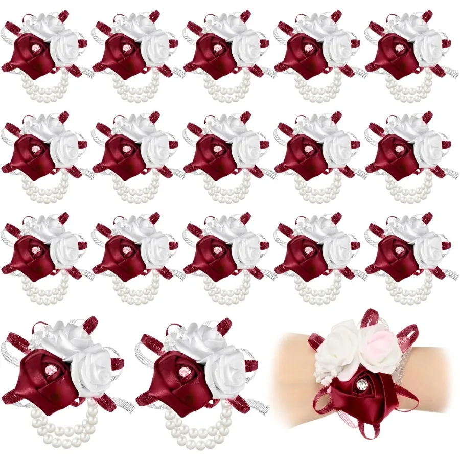 18 قطعة من صدر المعصم الوردي الاصطناعي للحفلات الراقصة والمناسبات الزفاف ترتيبات زهور أنيقة محمولة لأم العروس