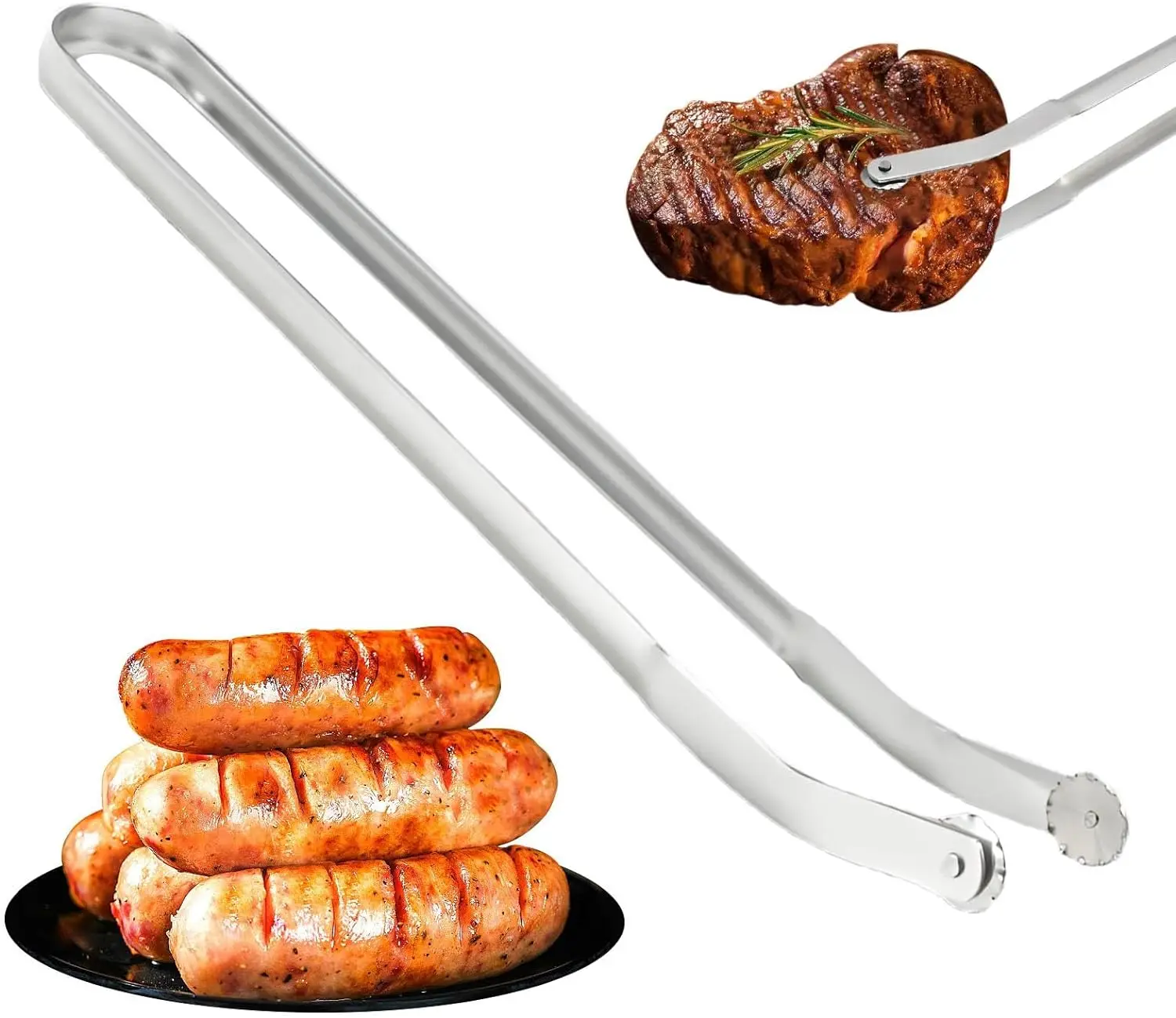 BBQ Sausage Turning Tongs, Stainless Steel BBQ Sausage Twisting Tongs, Grill Tongs for Outdoor Grill, BBQ Tongs for Cooking