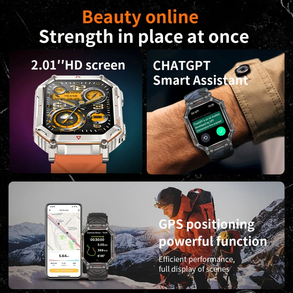 DAORKOW New Military Outdoor Sports GPS Smart Watch Build-in GPS Compass Pressure LED Flashlight Wireless Call Smartwatch Men