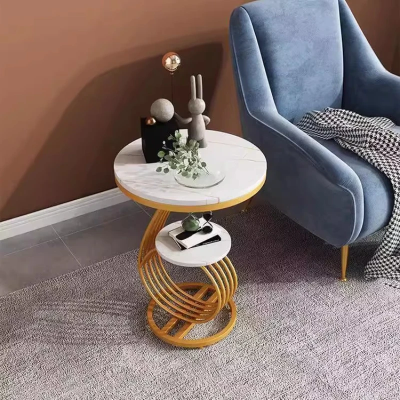 Round End Side Table: Side Table with 2 Tiers Storage Shelves, Vintage End Table for Living Room, Small Bedside Table Accent