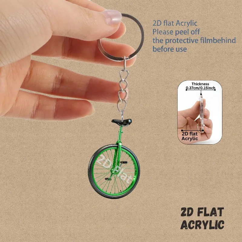 2D Mini Unicycle Keychain Sport Theme Flat Pendant Acrylic Ornament Charm Hanging Decoration for Bags Festive Gifts Office Home