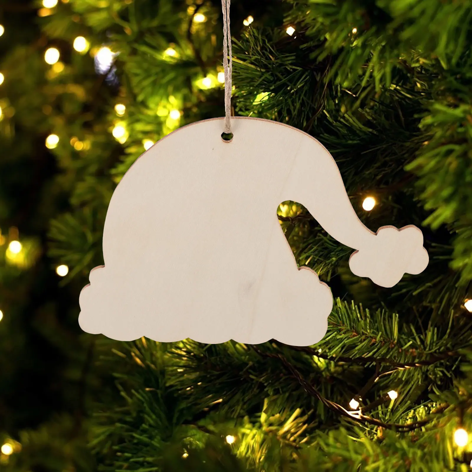 

20Pcs Paintable Wood Ornaments, Santa Hat Shaped Christmas Crafts, Unfinished Hanging Decorations for Personalized Gift Tags,