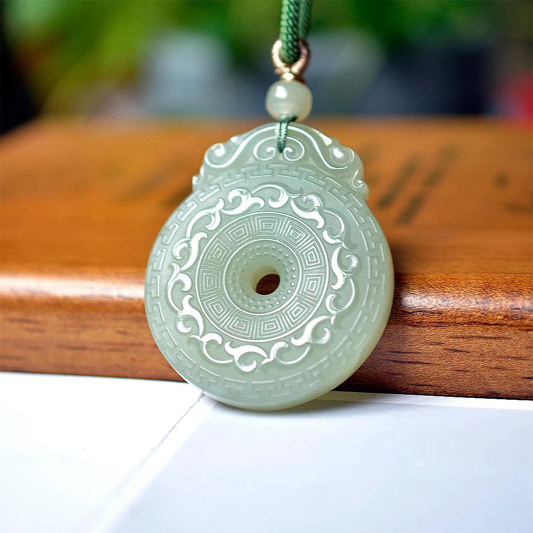 

Upscale Boutique Hotan Jade Pattern Peace Buckle Male and Female Pendant Necklace Amulet Peace Charm jade pendant necklace