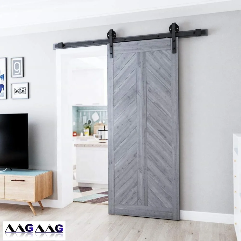 Modern Big Wheel Interior Carbon Steel Sliding Wood Barn Door Hardware Kit Easy Screw Barn Door Track System view 5