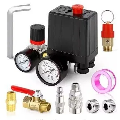 Air Compressor 4-way Pressure Switch Assembly with Pressure Regulating Valve European American 3-in-1Connector Outlet