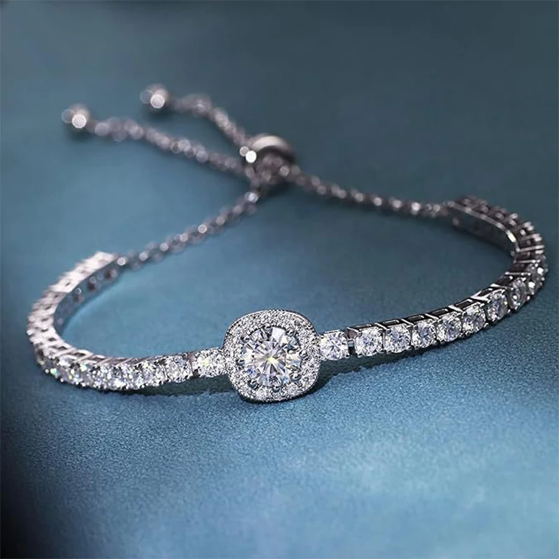 Lnngy 6,5 mm Moissanit-Halo-Armband für Damen, 14 Karat Gold gefüllt, einreihig, Zirkon, verstellbare Armbänder, Handschmuck, Geschenke – Detail 6