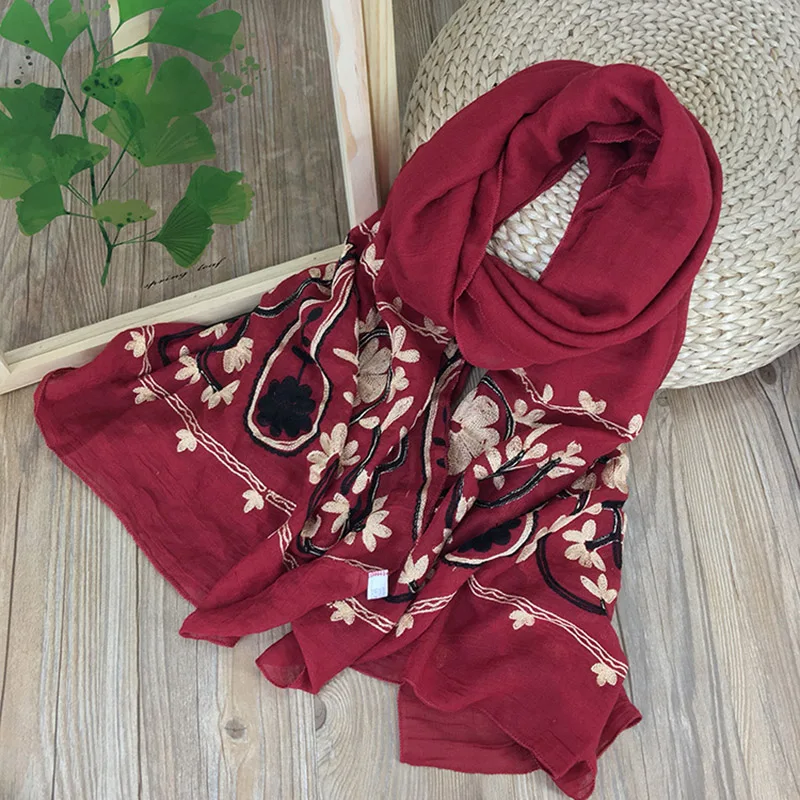 Embroidered Cashew Paisley Women Foulard Elegant Winter Scarf Muslim Hijab Bandana Long Shawl Beautiful