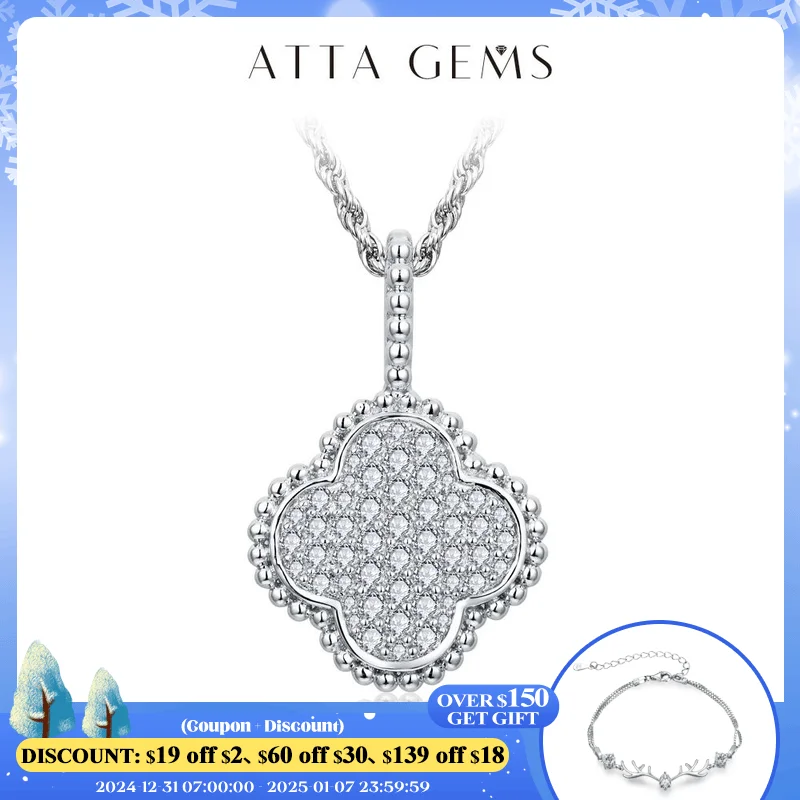 ATTAGEMS Full Round Moissanite Necklace for Women D Color S925 Sterling Silver Sparkling Pendent Engagement Wedding Party Gift