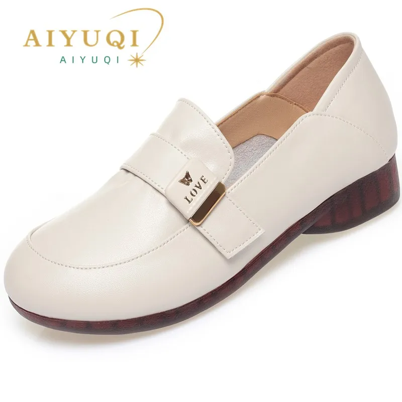 

AIYUQI Ladies Shoes Wdges 2024 New Fall Casual Genuine Leather Mom Shoes Women Round Toe Large Size Women's Shoes